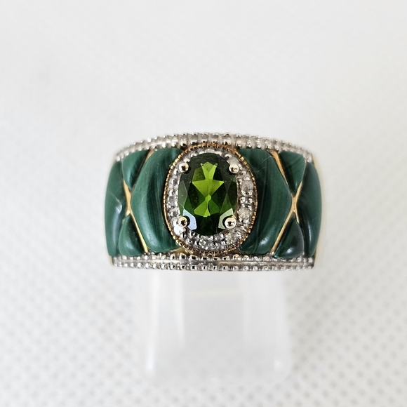 Vintage Genuine Malachite & Green Crome Diopsides. Vermeil Size 8 - Picture 2 of 7